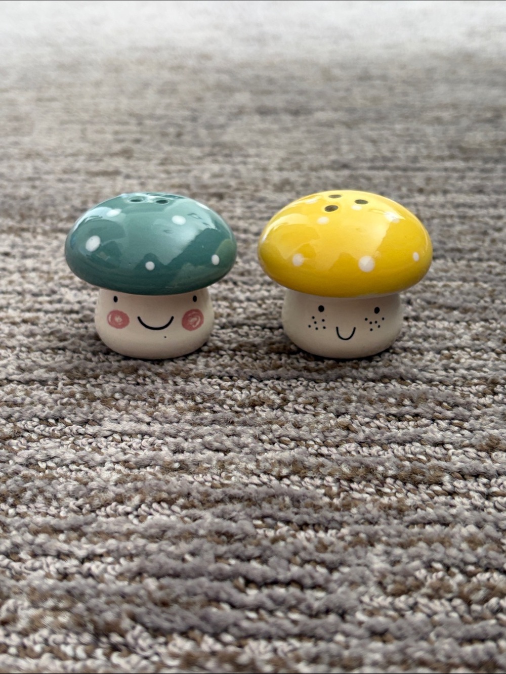 Cute Mushroom Salt & Pepper Shakers - Teal and Yellow